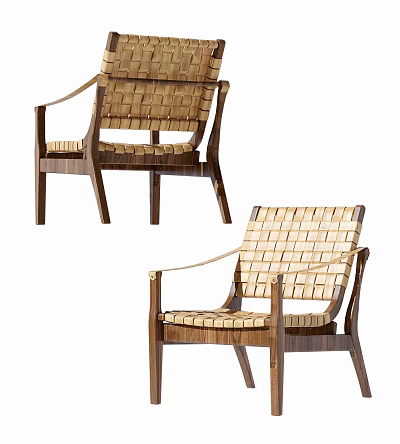 Natural Style Leisure Chair With Wooden Frame And Woven Seat Back 3d model