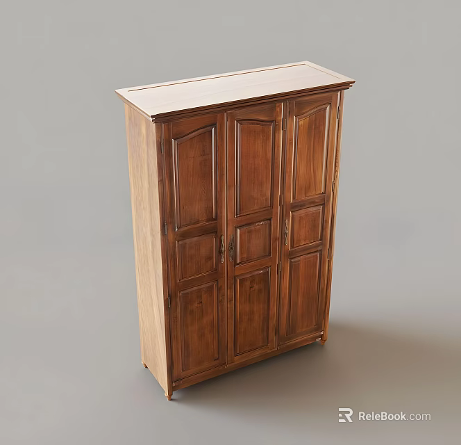 Traditional Wooden Wardrobe With Solid Wood Panel Doors And Classic Design 3d model 