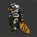 Cute Penguin In Futuristic Spacesuit With Mechanical Design And Glowing Elements On Gray Background