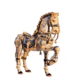 Ornate Blue And White Horse Sculpture With Decorative Saddle And Tassels