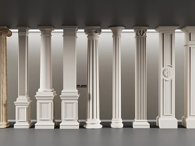 Classical Columns With Different Design Styles Ornate Capitals And Grooved Shafts 3d model