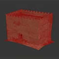 Cute Brown Cartoon Castle Model With Battlements Small Door On Dark Background