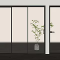 Modern Glass Doors Interior Design With Transparent Panels Vertical Stripes And Potted Plant