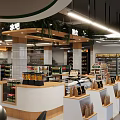 Modern Spacious Supermarket Interior With Shelves Full Of Products Checkout Counter And Bright Lighting