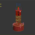 Red Industrial Tower Structure With Circular Base Metal Framework And Platform 3d model