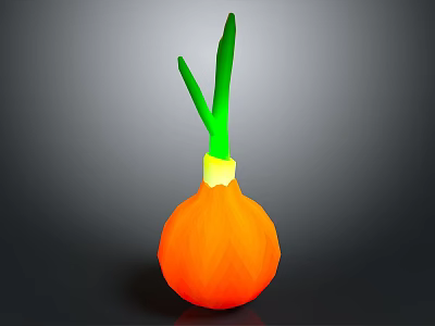 Fresh Ripe Orange Onion With Green Leafy Tops On Dark Surface 3d model