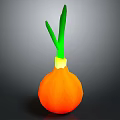 Fresh Ripe Orange Onion With Green Leafy Tops On Dark Surface
