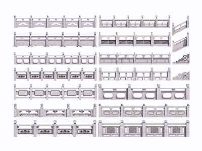 Stone carved fence Chinese style stone railing outdoor fence stone railing fence stone guardrail handrail stone 3d model