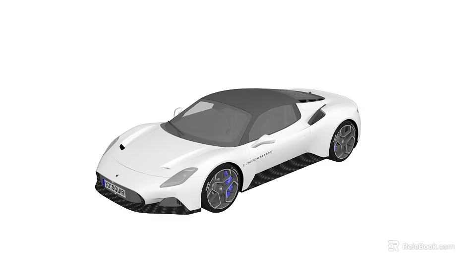 White Sports Car With Black Roof Sleek Body And Blue Accent Wheels Design 3d model 