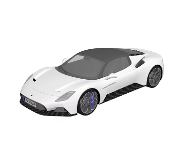 White Sports Car With Black Roof Sleek Body And Blue Accent Wheels Design 3d model