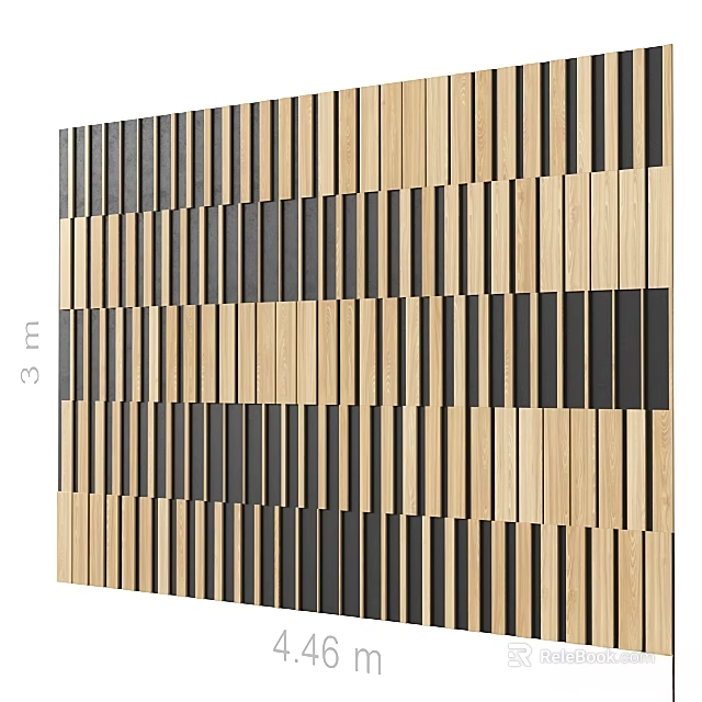 Modern Vertical Wooden Strips Wall Decor With Black And Natural Tones For Home Interior 3d model 