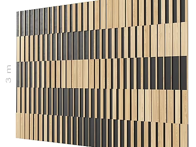 Modern Vertical Wooden Strips Wall Decor With Black And Natural Tones For Home Interior 3d model