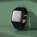 Black Smartwatch As Entertainment Device With Screen Displaying Temperature Date And Time On Green Platform 3d model