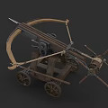 Ancient Wooden Crossbow Catapult With Wheels Bow Arms And Metal Parts