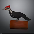 Woodpecker with red head black body white neck on red wooden log with gray background