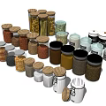 Assorted Jars With Lids Holding Various Ingredients Like Beans And Spices In Different Colors And Materials