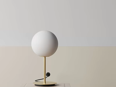Modern White Spherical Table Lamp With Golden Pole And Black Base In Minimalist Interior 3d model