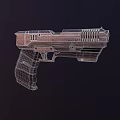 Modern Futuristic Weapon Pistol with Metallic Body and Textured Grip Design Featuring WeaponTech Branding Elements