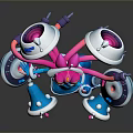 Colorful Futuristic Robot Character With Pink Blue Accents And Floating Circular Devices