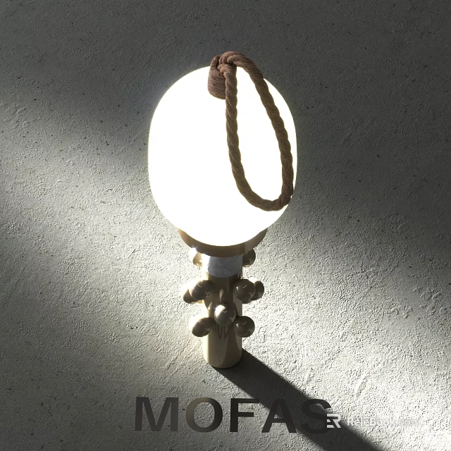 Modern Table Lamp With Round White Lampshade Jute Rope And Decorative Metal Base 3d model 