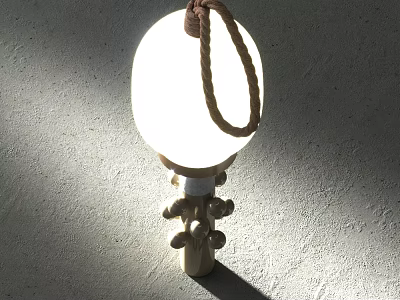 Modern Table Lamp With Round White Lampshade Jute Rope And Decorative Metal Base 3d model