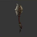 Fantasy Battle Axe Weapon With Skull Decorations And Red Bone Handle Design 3d model