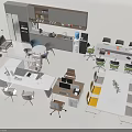 Modern Office Interior Featuring Open Layout Desks Chairs And Green Plants 3d model