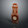 Vintage Carved Brown Thermometer And Clock Device With Classic Design For Temperature And Time