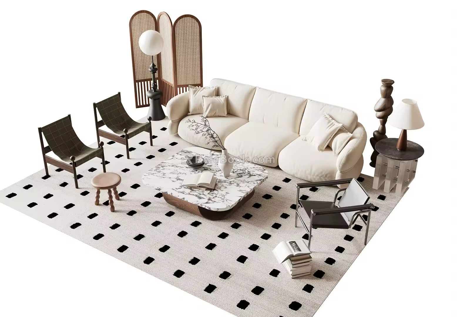 Quiet sofa tea table combination 3d model