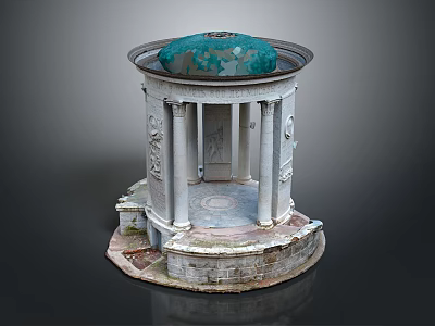 Antique Circular Building With Blue Dome Columns And Stone Base 3d model