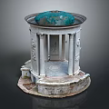 Antique Circular Building With Blue Dome Columns And Stone Base 3d model