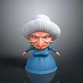 Cartoon Style Old Woman With White Hair Blue Dress And Pearl Earrings