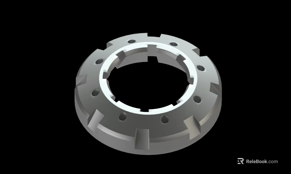 Circular Industrial Mechanical Metal Ring Component With Precision Holes And Grooves 3d model 