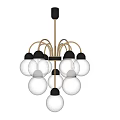 Modern Gold Frame Chandelier With White Spherical Bulbs And Black Accents