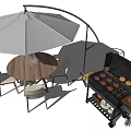 Outdoor Patio Table and Chair Set with Umbrella Grill and Decorative Vase