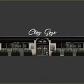 City Cafe Modern Storefront With Awning Display Windows And Green Plants