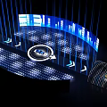 Modern Circular Stage Featuring Blue LED Lights Arrows And Illuminated Light Strips 3d model