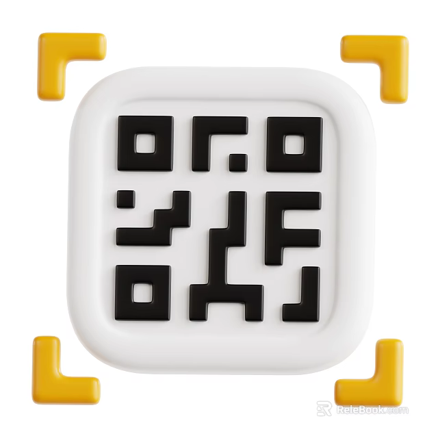 Modern Stylish Home Decorative Ornament Set Featuring QR Code Design With Yellow Corner Accents 3d model 