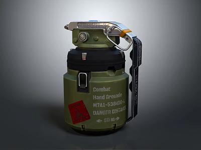 Military Combat Hand Grenade M7A1 Green With Black Grip And Danger Blast Label 3d model