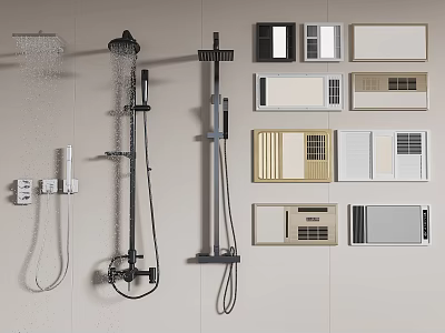 Modern Shower System With Rainfall Head Handheld Sprayer And Bathroom Ventilation Units 3d model