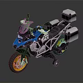 Blue And Silver Adventure Motorcycle With Side Cases And Yellow Rim Tires