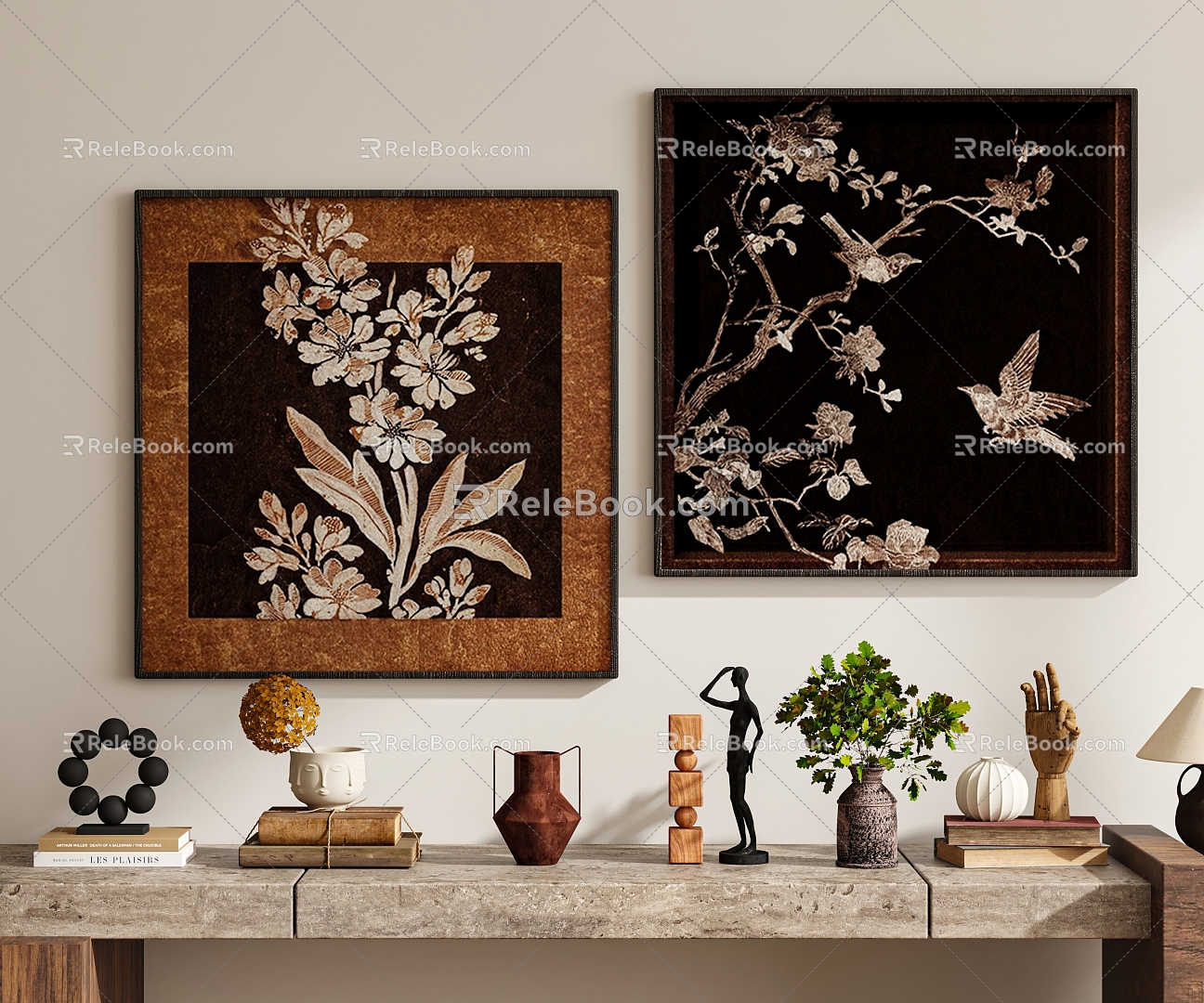 Modern Middle Ancient Style New Chinese Style Quiet Style Decorative Painting Hanging Painting Hanging Painting Combination Hallway Hanging Painting Study Hanging Painting Living Room Hanging Painting Furnishings Ornaments Green 3d model