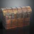 Antique Wooden Chest With Ornate Metal Clasps And Intricate Carved Details
