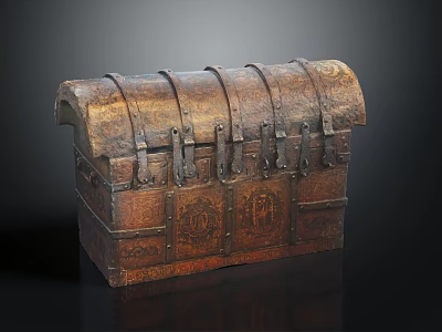 Antique Wooden Chest With Ornate Metal Clasps And Intricate Carved Details 3d model