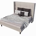 Modern Light Gray Upholstered Double Bed With High Backrest Pillows And Blanket 3d model