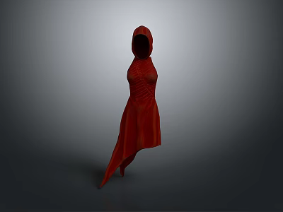 Elegant Red Hooded Robe With Flowy Silhouette And Fitted Waist Design 3d model