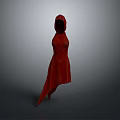 Elegant Red Hooded Robe With Flowy Silhouette And Fitted Waist Design