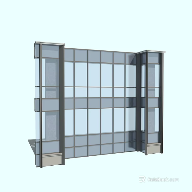 Modern Architectural Component Featuring Glass Curtain Wall With Framed Window Panels And Structural Columns 3d model