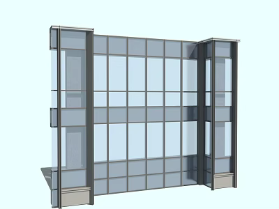 Modern Architectural Component Featuring Glass Curtain Wall With Framed Window Panels And Structural Columns 3d model
