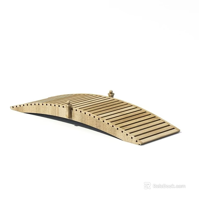 Wooden Garden Bridge Featuring Arched Design and Decorative Slatted Structure 3d model 